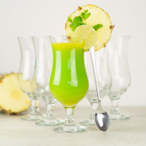 Szklanki do drinków, koktajli, zestaw 6 szklanek i 6 łyżeczek