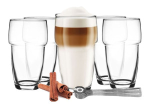 Szklanki do latte, kawy, drinków zestaw 6 szklanek i 6 łyżeczek