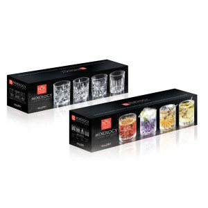 Szklanki do whisky, zestaw 4 różnych eleganckich szklanek