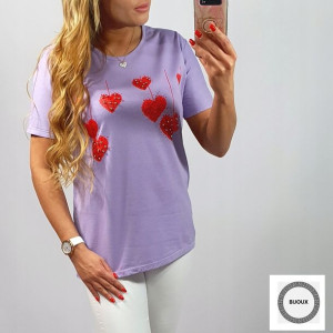 BL34 T-shirt Damski Serca Koraliki M Lila