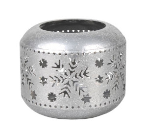 Srebrny Metalowy Lampion W Płatki Śniegu 9x9x7 Cm