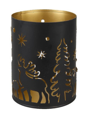 Czarny Lampion Metalowy Z Leśnym Motywem 11x11x15 Cm