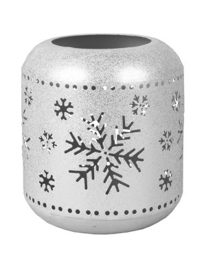 Srebrny Metalowy Lampion W Płatki Śniegu 11x11x12 Cm