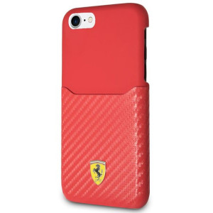 Ferrari Carbon Hard Case - Etui iPhone 8 / 7 z kieszenią na kartę (czerwony