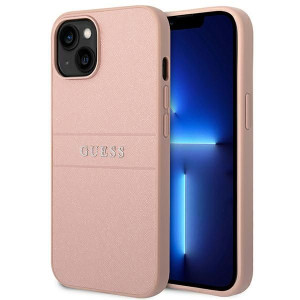 Guess Saffiano Metal Logo Stripes - Etui iPhone 14 (różowy)