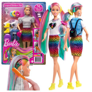 Lalka Barbie Tęczowe Włosy Panterkowa Fryzura