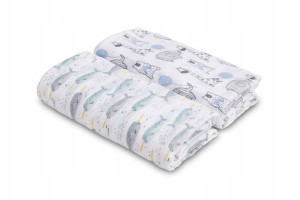 Pielucha Bambusowa 2-pak Słonie+ocean 120x120
