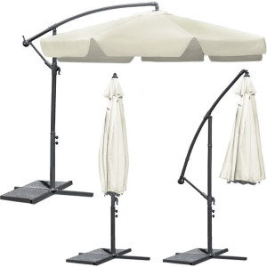 Parasol ogrodowy składany duży Plonos 6 segmentów beżowy Ø 350cm
