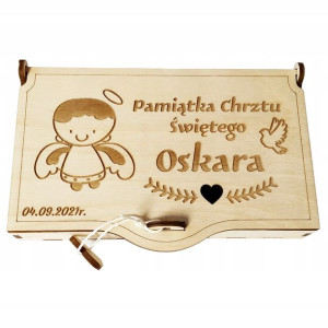 Pamiątka Chrzest Św. pudełko na pieniądze grawer