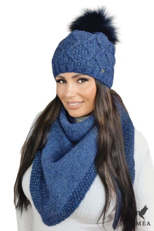 CZAPKA DAMSKA - merino wool kolor niebieski - FREZJA