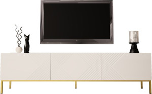 SZAFKA RTV 190CM NA ZŁOTYCH NÓŻKACH - EXITO 1 biały mat - biały połysk