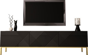SZAFKA RTV 190CM NA ZŁOTYCH NÓŻKACH - EXITO 1 Czarny mat - Czarny połysk