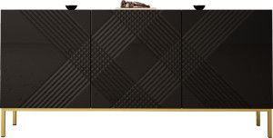 KOMODA 160CM NA ZŁOTYCH NÓŻKACH - EXITO 2 Czarny mat - Czarny połysk