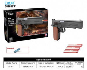 Klocki techniczne CaDA 332 el. Pistolet M1911 z funkcją strzelania