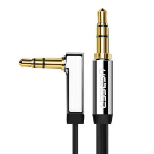 Kątowy Kabel Mini Jack 3,5mm Aux Ugreen Płaski 1m (czarny)