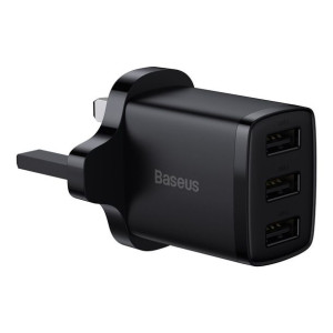 Baseus Compact Ładowarka Sieciowa 3x Usb 17w Wtyczka Uk Czarny (ccxj020301)
