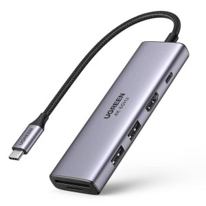 Adapter 5w1 Ugreen Cm511, Hub Usb-c Do 2x Usb,hdmi, Usb-c, Tf/sd (szary)
