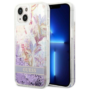 Etui Iphone 14 Plus Guess Hardcase Flower Liquid Glitter Fioletowe