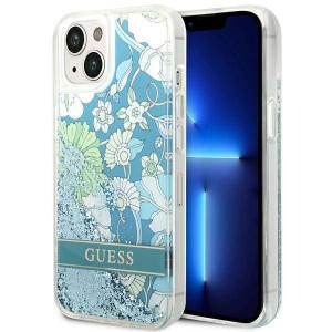 Etui Iphone 14 Guess Hardcase Flower Liquid Glitter Zielone