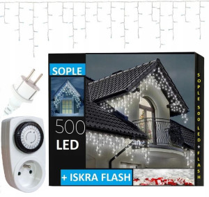 Sople 500 Led Lampki Zewnętrzne + Flash + Czujnik Zmierzchu
