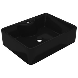Ceramiczna umywalka z otworem na kran, prostokątna czarna 48 x 37 x 13,5 cm
