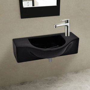 Ceramiczna umywalka z otworem na kran, czarna 45 x 25 x 12 cm