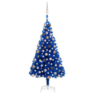 Sztuczna choinka z LED i bombkami, niebieska, 120 cm, PVC