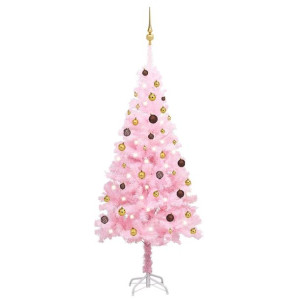 Sztuczna choinka z LED i bombkami, różowa, 180 cm, PVC