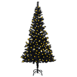 Sztuczna choinka ze stojakiem i LED, czarna, 150 cm, PVC