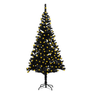 Sztuczna choinka ze stojakiem i LED, czarna, 180 cm, PVC