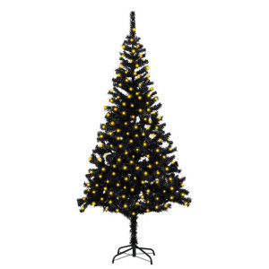 Sztuczna choinka ze stojakiem i LED, czarna, 210 cm, PVC