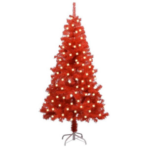 Sztuczna choinka ze stojakiem i LED, czerwona, 120 cm, PVC
