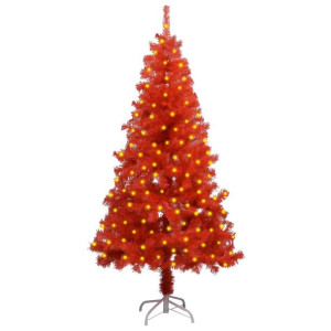 Sztuczna choinka ze stojakiem i LED, czerwona, 150 cm, PVC