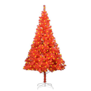 Sztuczna choinka ze stojakiem i LED, czerwona, 180 cm, PVC