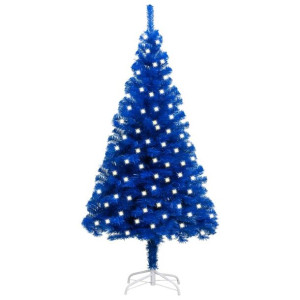 Sztuczna choinka ze stojakiem i LED, niebieska, 120 cm, PVC