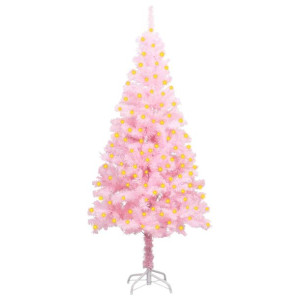 Sztuczna choinka ze stojakiem i LED, różowa, 150 cm, PVC