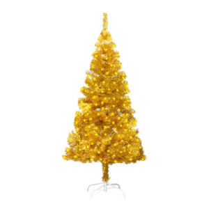 Sztuczna choinka ze stojakiem i LED, złota, 150 cm, PET