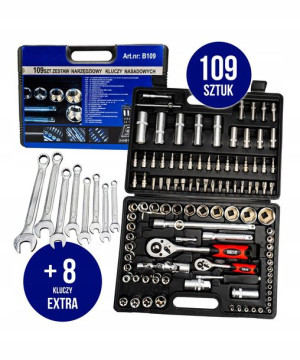 Zestaw Klucze Nasadowe109el+8szt Płasko-ocz 8-19mm