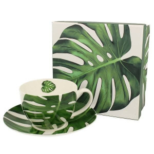 Filiżanka Z Porcelany Porcelanowa Spodek Monstera Duo 270ml