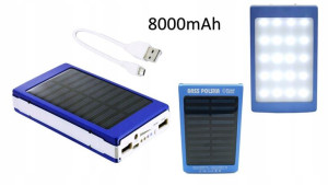 Powerbank Z Panelem Solarnym I Latarką Led 8000mah