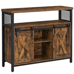 Komoda Rustykalna Vintage 6 Półek 100x33x80 Cm Ciemny Brąz Czarny Mat