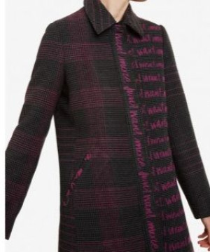 DESIGUAL szaro-różowy napisy kratka PŁASZCZ 44