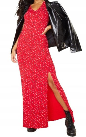 PRETTY LITTLE THING czerwona sukienka maxi 36