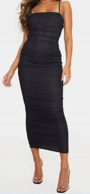 PRETTYLITTLETHING czarna sukienka maxi siateczka38