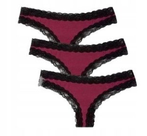 IRIS LILLY koronkowe bordo stringi 3pak XXXL