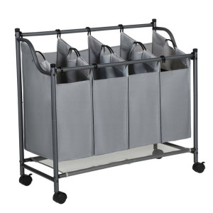 Kosz Na Pranie Do Łazienki 4 Komory 105l 87x38x81 Cm Szary