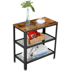 Mały Stolik 2 Półki 60x30x60 Cm Ciemny Brąz Czarny Mat