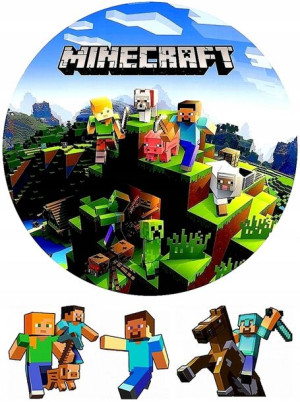 Opłatek Na Tort Minecraft 20 Cm +3 Postacie