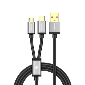 Ugreen kabel przewód splitter USB - USB Typ C / microUSB 1m czarny (US196 4