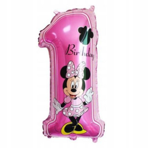 Balon Foliowy Myszka Minnie z Jedynką 41cm*75cm